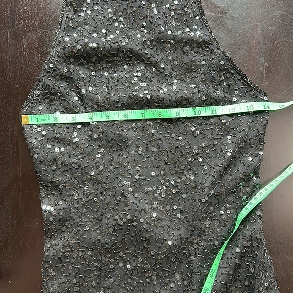 Vintage Laurence Kazar silk long black sequin column dress SZ XS-S - Picture 11 of 13